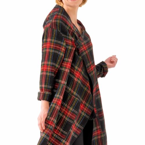 Plaid Wrap Coat With Shawl Collar - Duke Of York - Final Sale Black Multi