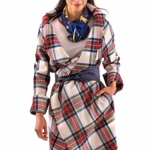 Plaid Wrap Coat With Shawl Collar - Duke Of York - Final Sale White