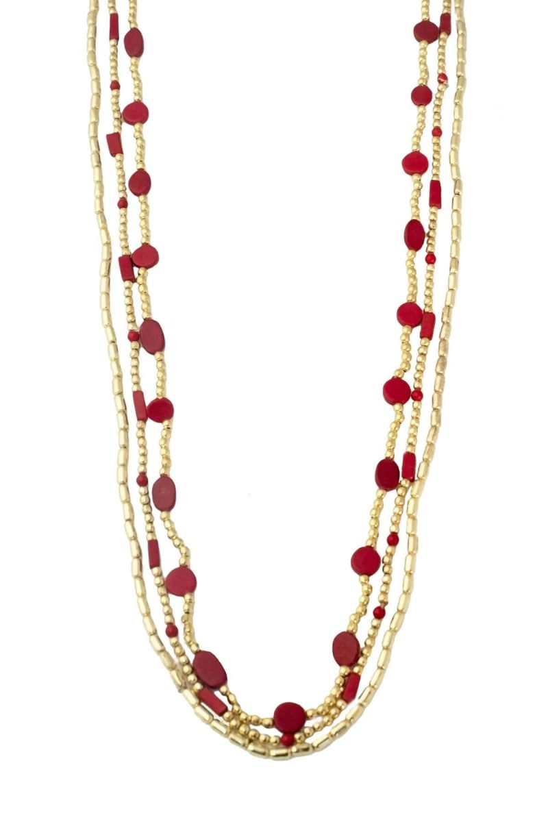 "The Trio" Necklace Coral Gold ONE SIZE