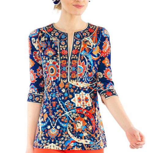 Jersey Split Neck Tunic - Magic Carpet - Final Sale Navymulti Shrimp (XXS)