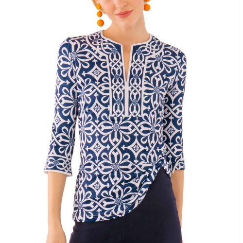 Jersey Split Neck Tunic - Piazza - Final Sale Navy