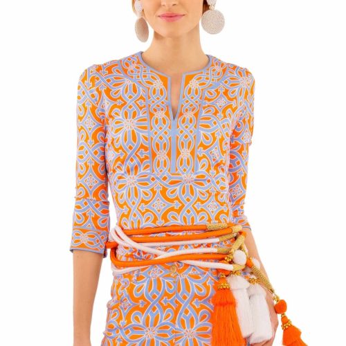 Jersey Split Neck Tunic - Piazza - Final Sale Periwink Orange