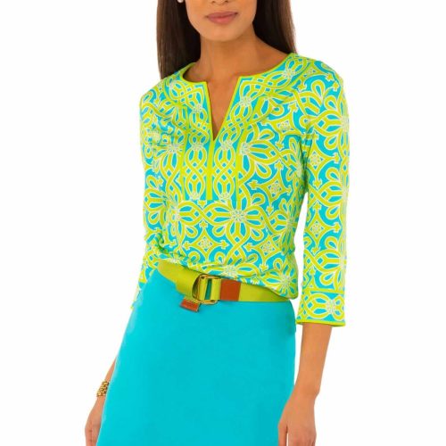 Jersey Split Neck Tunic - Piazza - Final Sale Turq Lime