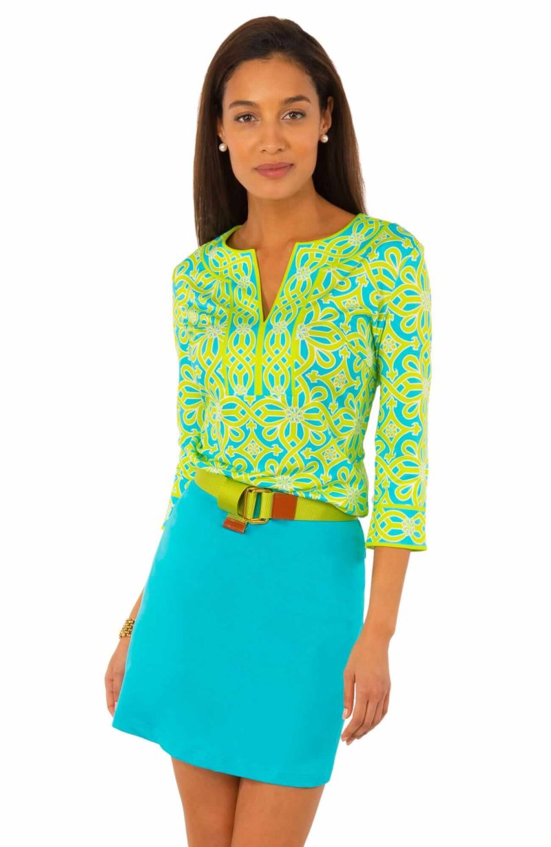 Jersey Split Neck Tunic - Piazza - Final Sale Turq Lime