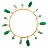 "Stone Charmer" Gemstone Charm Bangle Bracelet Gold Jade ONE SIZE