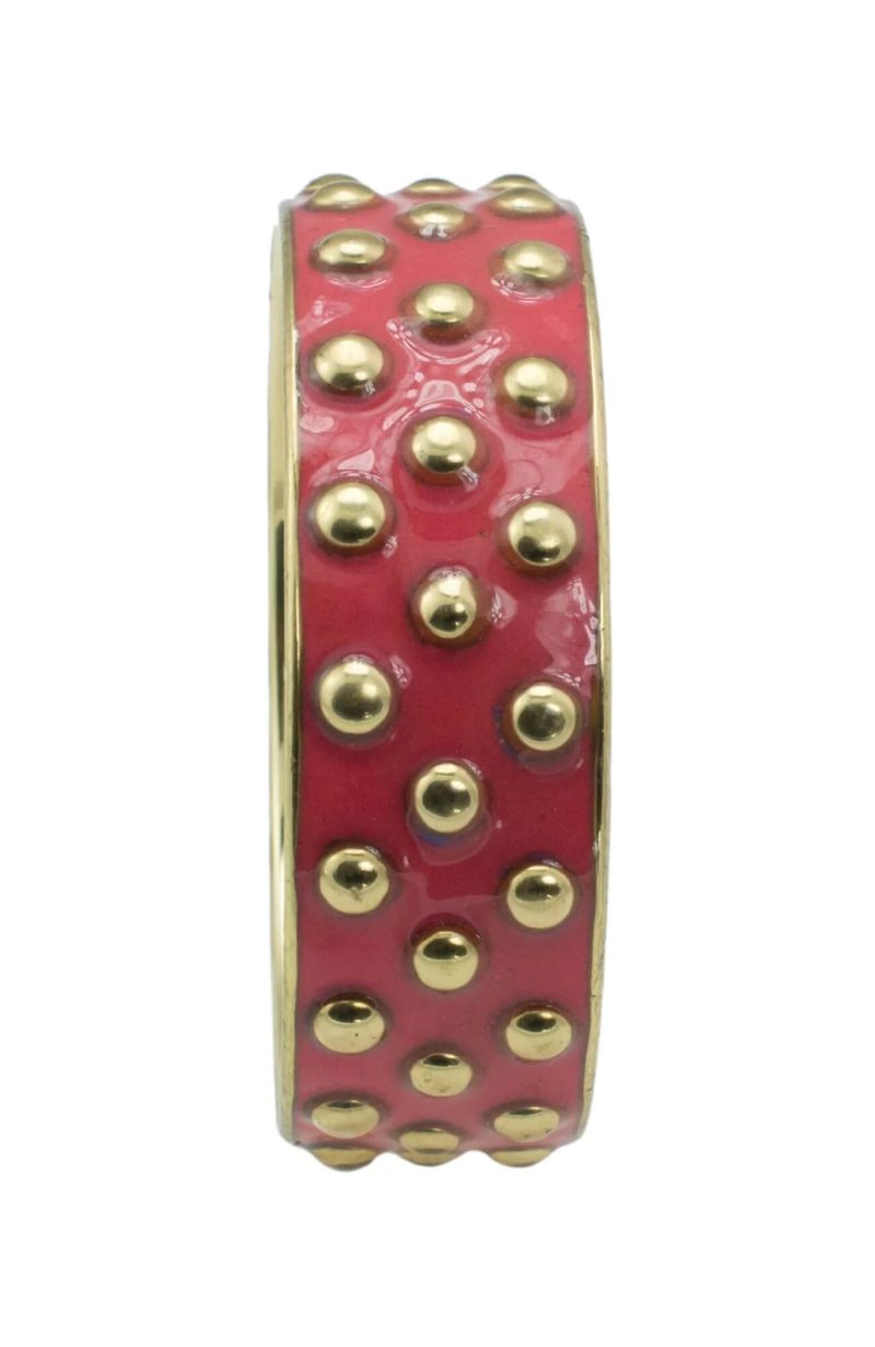 "Stud Muffin" Enameled Brass Bangle Bracelet Fuchsia ONE SIZE