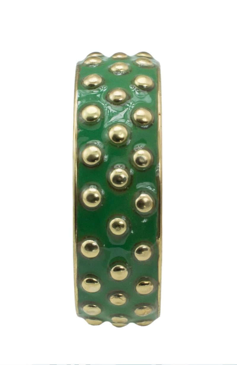 "Stud Muffin" Enameled Brass Bangle Bracelet Green ONE SIZE