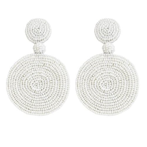 Beaded Circle Clip Earrings - Capetown White One Size