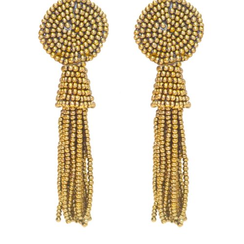 Beaded Glass Clip Tassel Earrings - Johannesburg Gold One Size