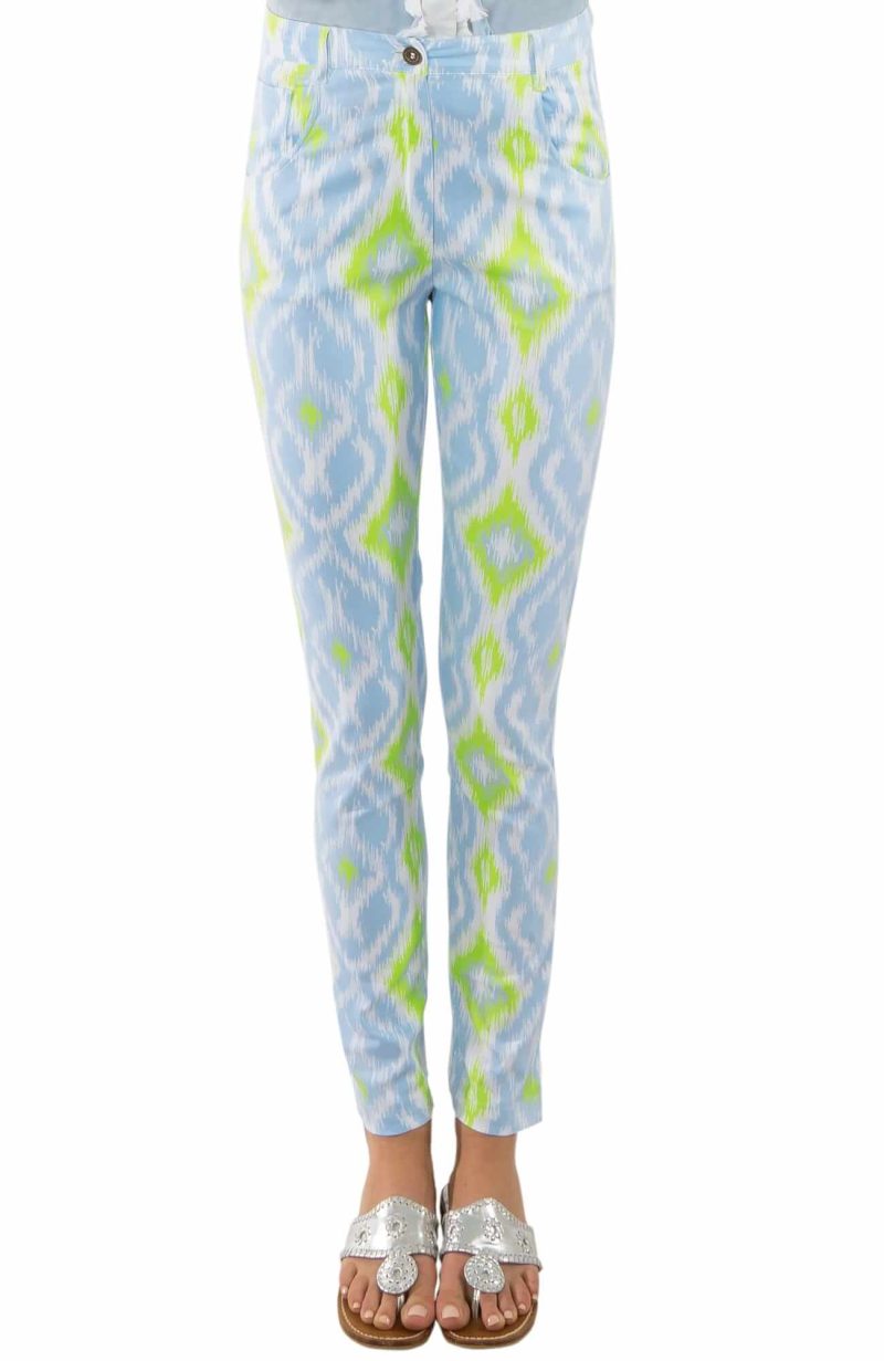 GripeLess Cotton Spandex Jeans - Kitt Ikat - Final Sale Periwinkle Lime