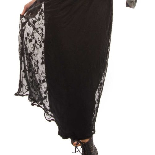 Mesh Embroidered Long Skirt - Net Game - Final Sale Black