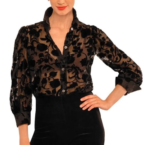 Flighty Floral Blouse - Luxe Leaf Velvet Black