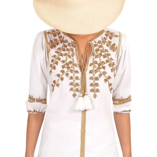 Hand Embroidered Cleopatra Tunic - La Di Da White Gold