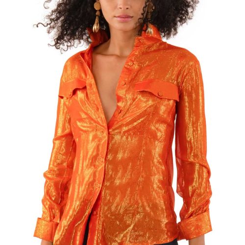 Metallic Flap Blouse - Glinda Lurex - Final Sale Orange