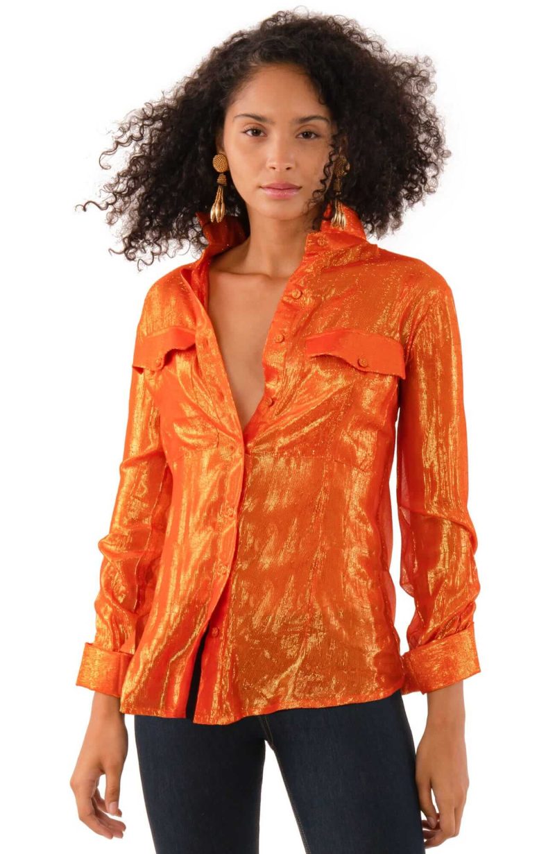 Metallic Flap Blouse - Glinda Lurex - Final Sale Orange