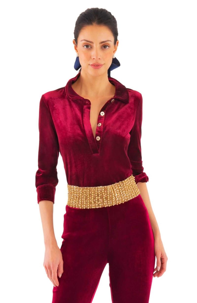 Pop Over Top - Silky Velvet - Final Sale Burgandy