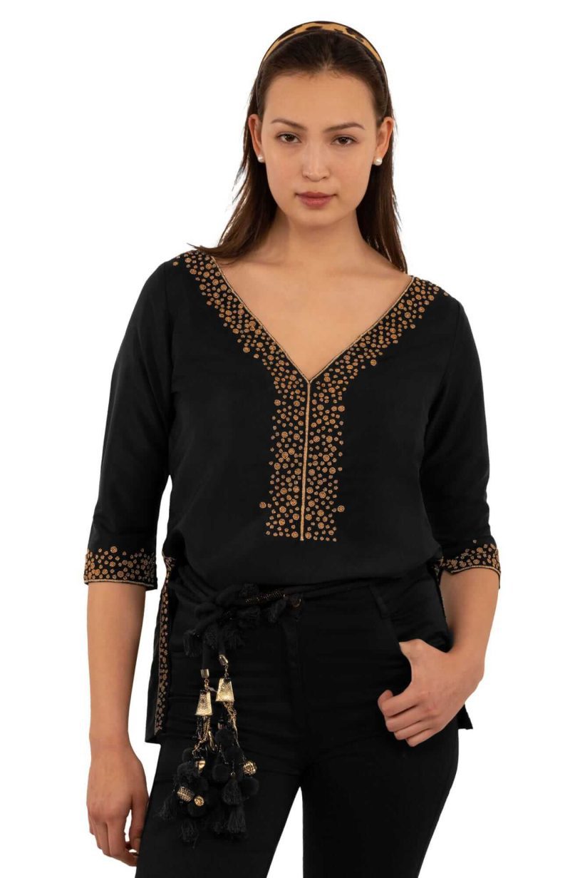 Hand Beaded Tunic - Simply Chic - Final Sale Black