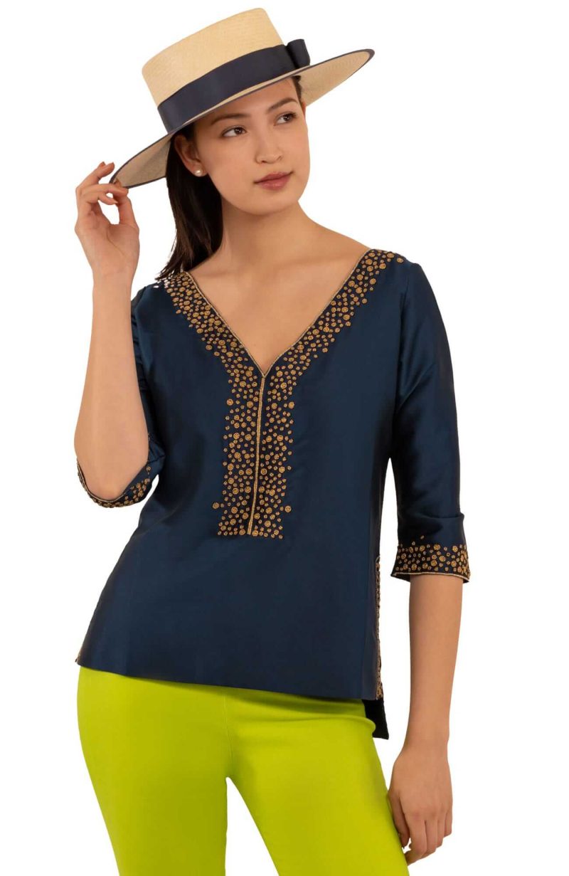 Hand Beaded Tunic - Simply Chic - Final Sale Navy