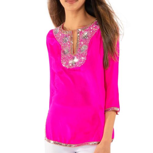 Silk Beaded Tunic - Starry Night - Final Sale Pink