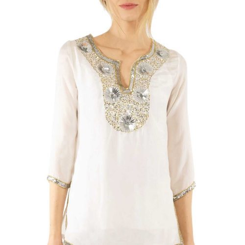 Silk Beaded Tunic - Starry Night - Final Sale White