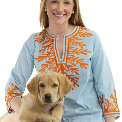 Cotton Embroidered Tunic - The Reef Paleblue Orange