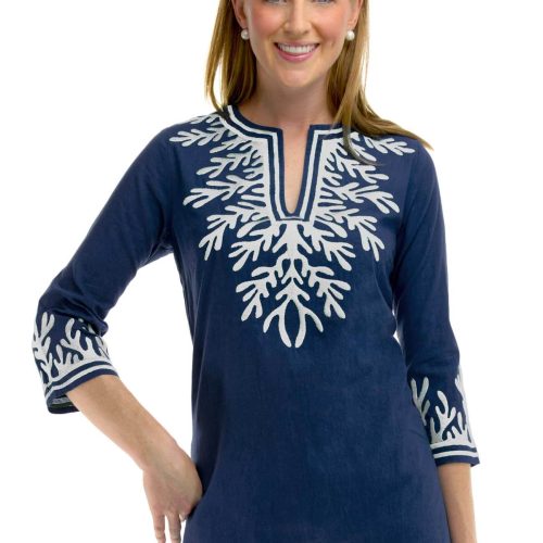 Cotton Embroidered Tunic - The Reef Navy White