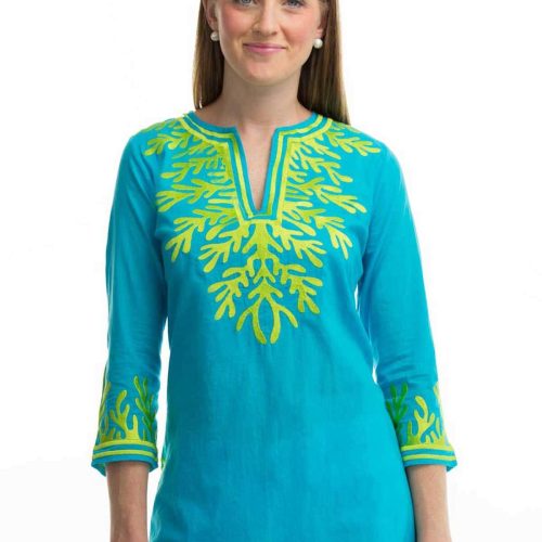 Cotton Embroidered Tunic - The Reef Turq Lime