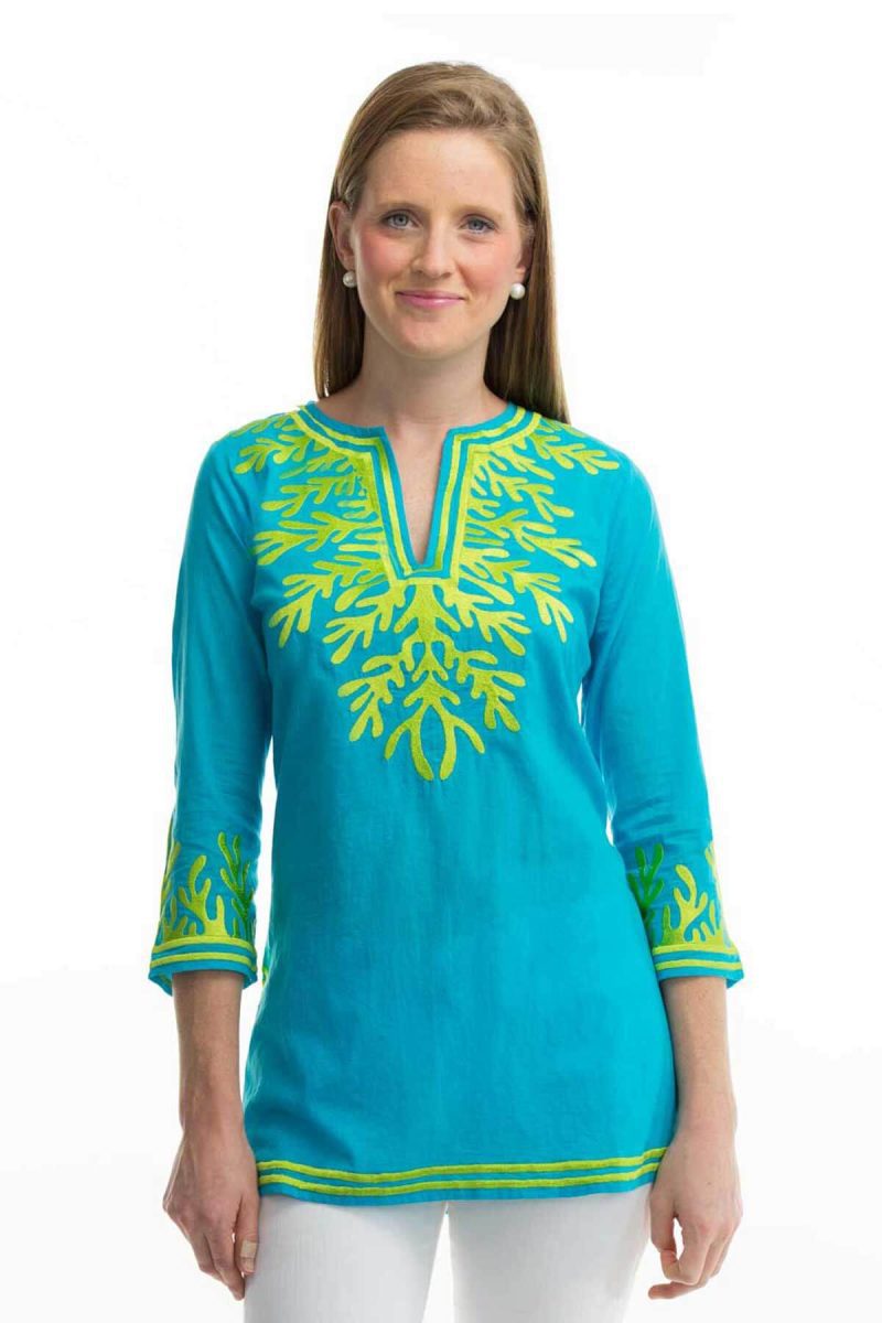 Cotton Embroidered Tunic - The Reef Turq Lime