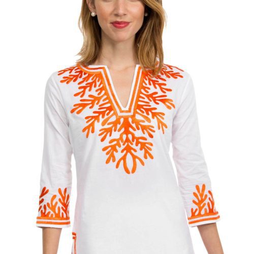 Cotton Embroidered Tunic - The Reef White Coral