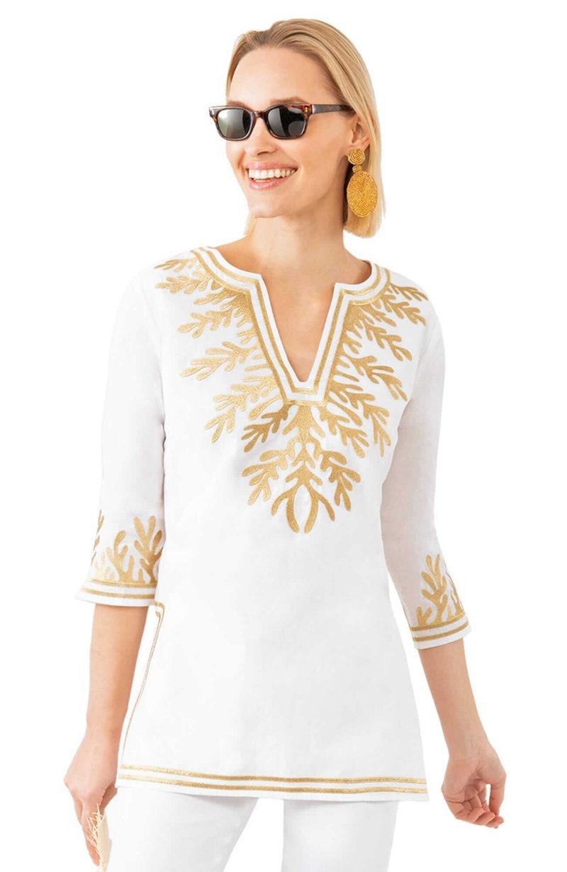 Cotton Embroidered Tunic - The Reef White Gold