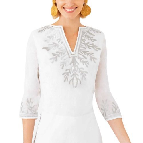 Cotton Embroidered Tunic - The Reef White Silver