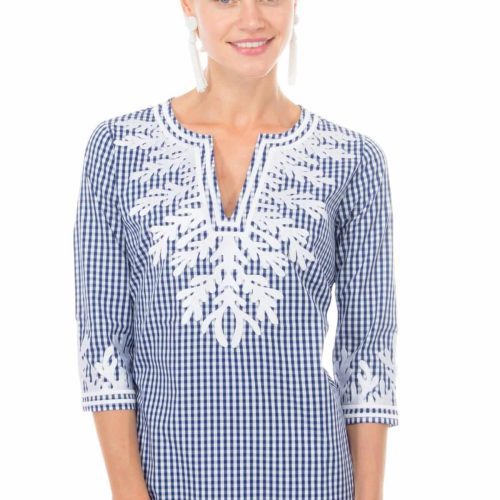 Cotton Gingham Tunic - The Reef Navy