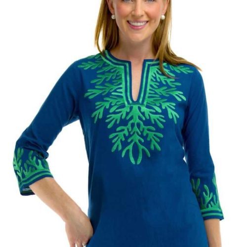 Cotton Embroidered Tunic - The Reef Royal Kelly