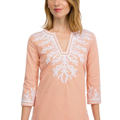 Embroidered Pinstripe Tunic - The Reef Coral White