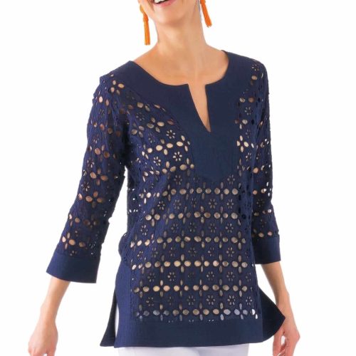 Cotton Eyelet Tunic - Alibi Navy