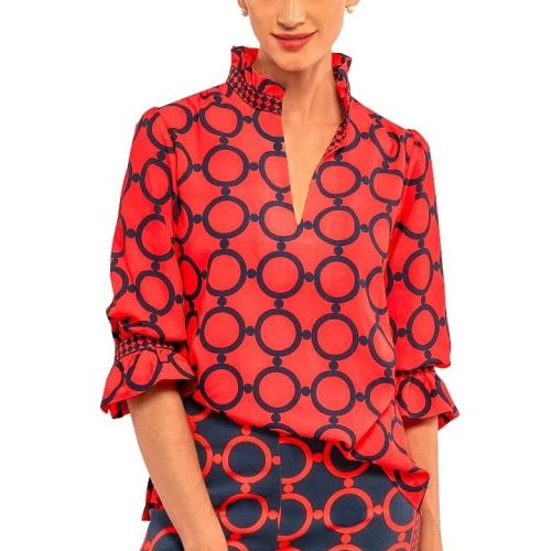 Ruffleneck Tunic - Dip & Dot W Red C