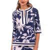 Cotton Split Neck Tunic - Full Bloom Navy