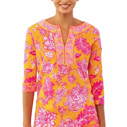 Split Neck Tunic - Glorious - Final Sale Orange/Pink