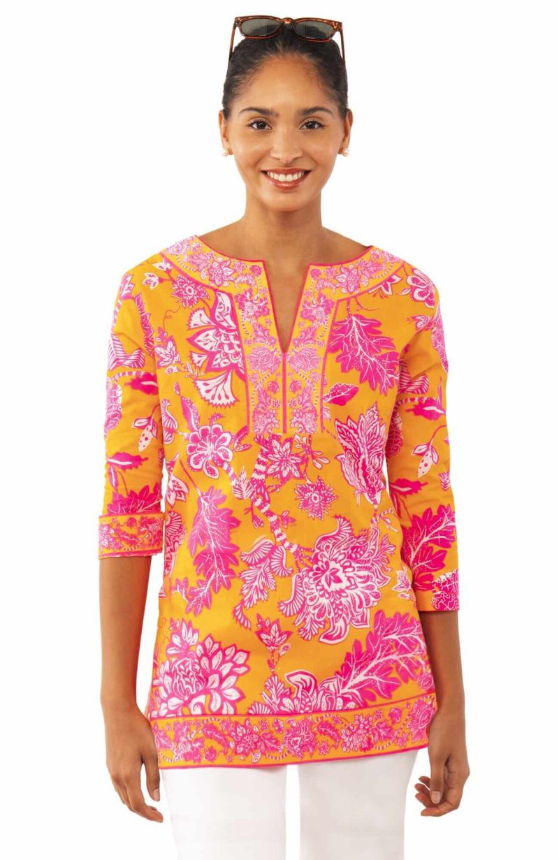 Split Neck Tunic - Glorious - Final Sale Orange/Pink