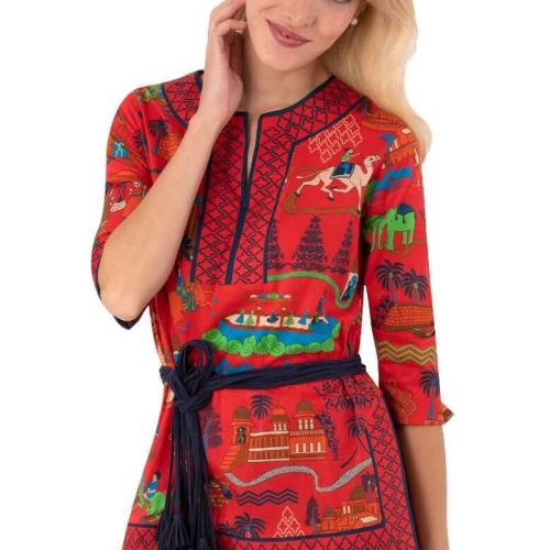 Split Neck Tunic - Jodhpur Journal - Final Sale Red