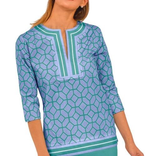 Cotton Split Neck Tunic - Lucy In The Sky With Diamonds Periwinkle