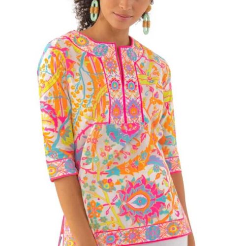 Cotton Split Neck Tunic - Magic Carpet Brights