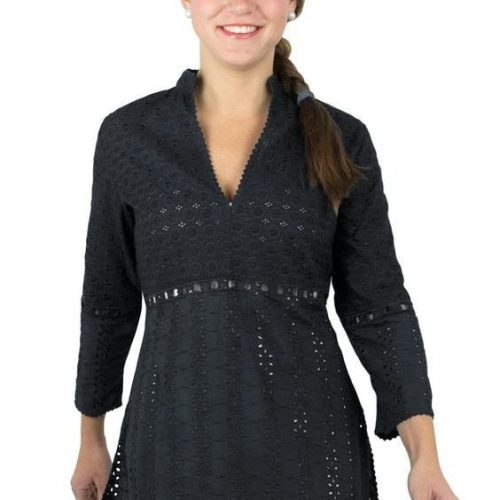 Cotton Eyelet Tunic - Mixed Media Tunic - Final Sale Black