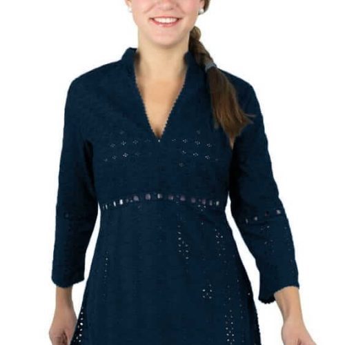 Cotton Eyelet Tunic - Mixed Media Tunic - Final Sale Navy