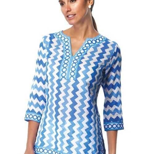 Split Neck Tunic - Zig Zag - Final Sale Blues