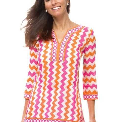 Split Neck Tunic - Zig Zag - Final Sale Orange Pink