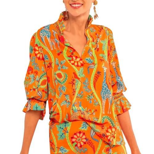 Ruffleneck Tunic - Jungle Symphony Orange