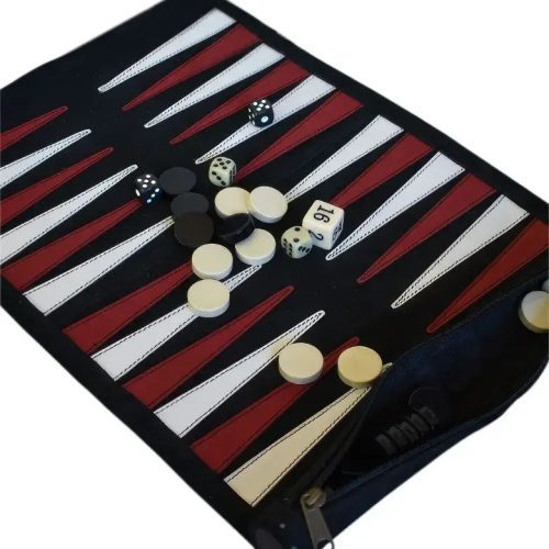 Leather Roll-Up Backgammon Set Black