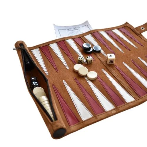 Leather Roll-Up Backgammon Set Tan