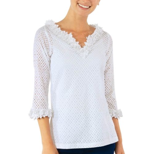 Eyelet Split Neck Top - Zelda - Final Sale White